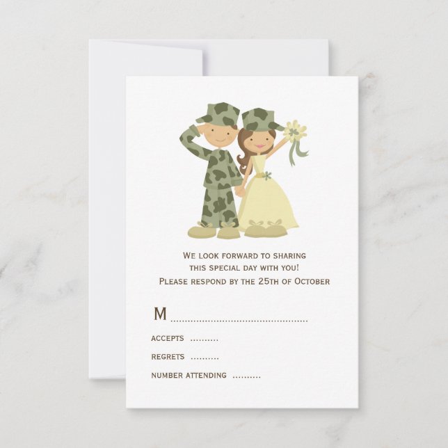Placas RSVP de Casamento Soldado e Noiva (Frente)