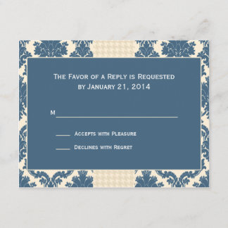 Placas RSVP de Casamento tema damasco Azul