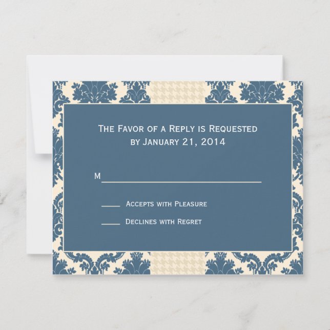 Placas RSVP de Casamento tema damasco Azul (Frente)