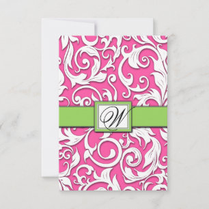 Placas RSVP de Casamento tema damasco Rosa-Quente