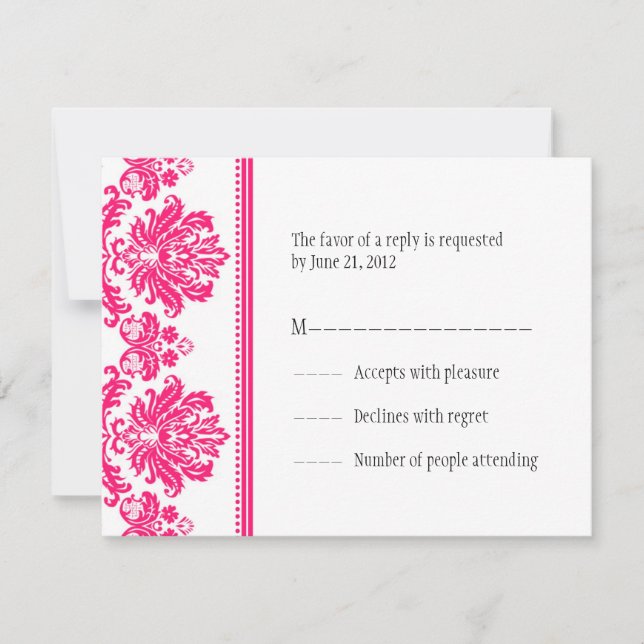 Placas RSVP de Damask Rosa Quente (Frente)