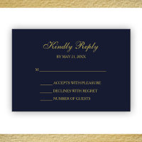 Placas RSVP de Marinho Elegante e Script Dourado