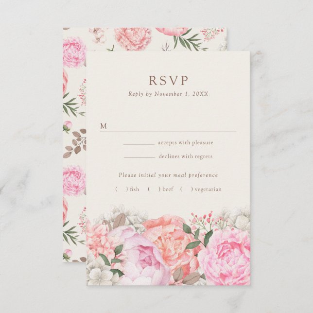 Placas RSVP de Peony Moderna (Frente/Verso)