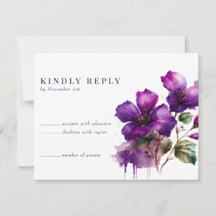 Placas RSVP de Resposta de Casamento Floral Roxo R