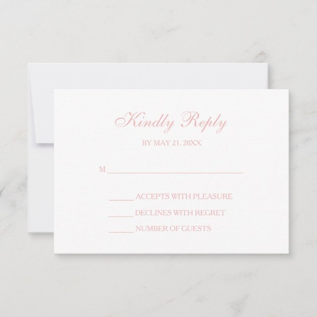 Placas RSVP de Script Rosa e Branco Preto (Frente)