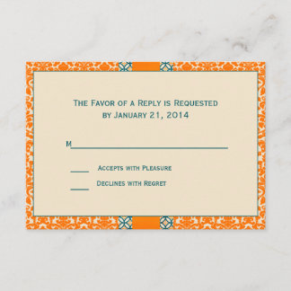 Placas RSVP do casamento tema damasco