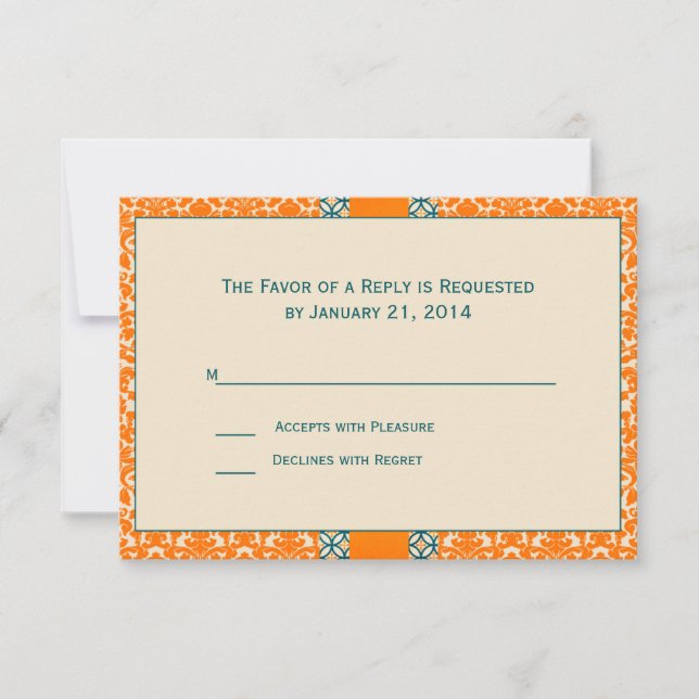 Placas RSVP do casamento tema damasco (Frente)