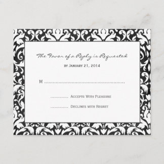 Placas RSVP do casamento tema damasco