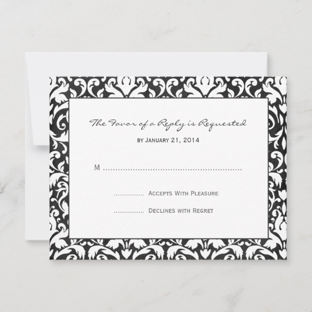 Placas RSVP do casamento tema damasco (Frente)
