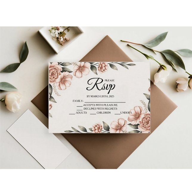 Placas RSVP do Designer de Flor Rosa Elegante (Criador carregado)