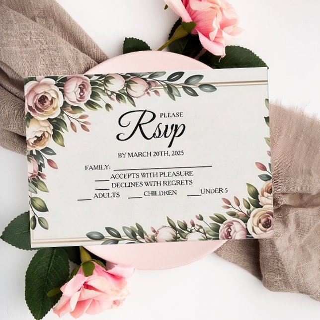 Placas RSVP do Designer Floral Rosa Elegante (Criador carregado)