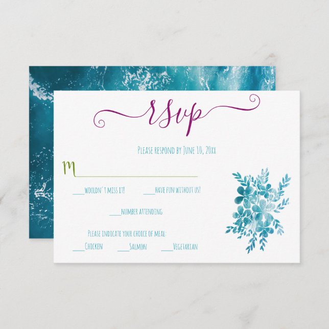 Placas RSVP do Oceano Floral Azul (Frente/Verso)