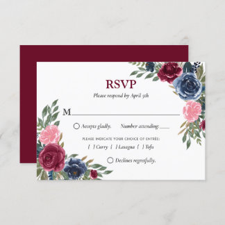 Placas RSVP Florais de Borgonha Azul-Marinho Perso