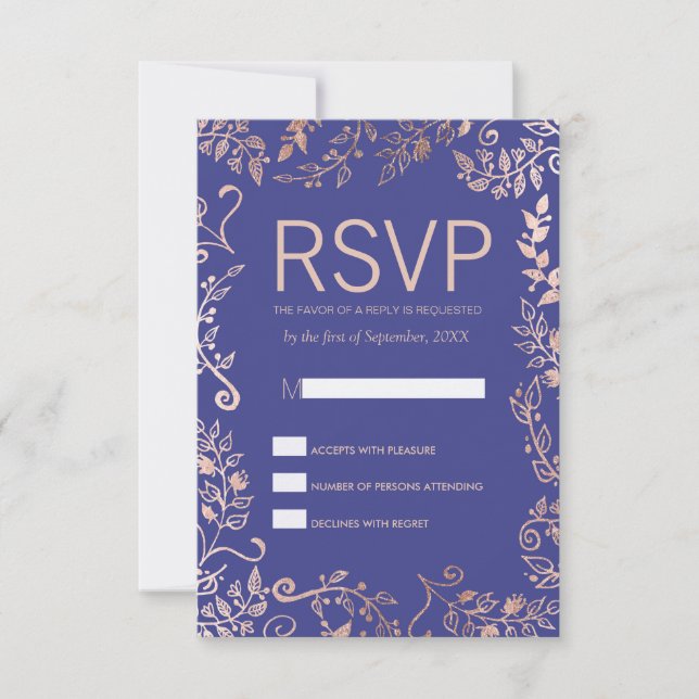 Placas RSVP Florais Douradas do Elegante Royal Ros (Frente)