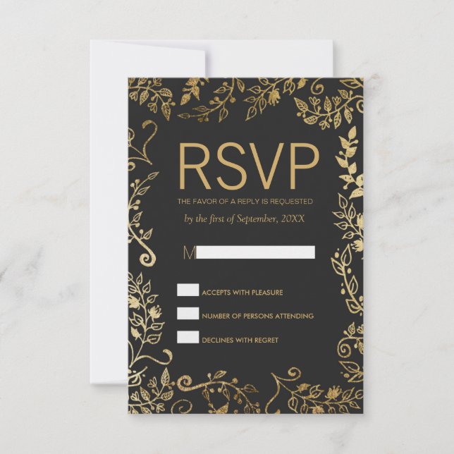 Placas RSVP Florais Douradas Elegante e amarela (Frente)
