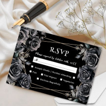Placas RSVP Florais Pretas Negras Negras