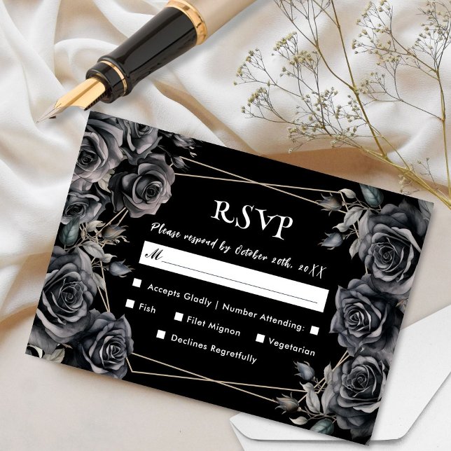 Placas RSVP Florais Pretas Negras Negras (Criador carregado)