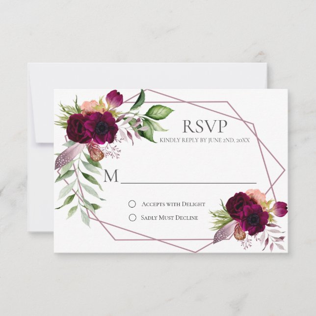 Placas RSVP Geométricas de Romance Floral Bohemian (Frente)