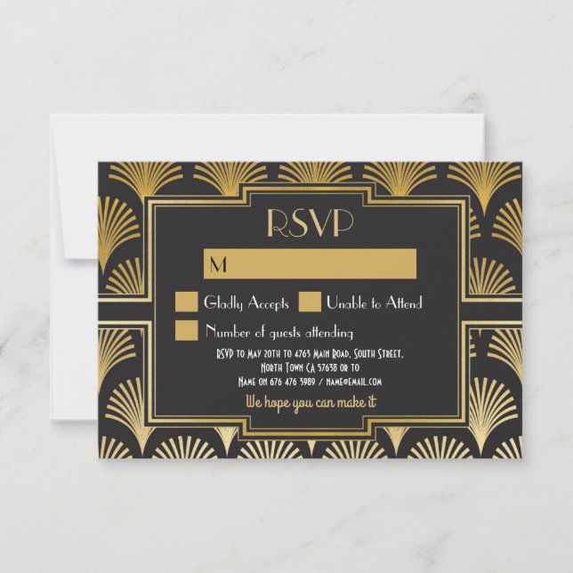 Placas RSVP Resposta de Casamento Vintage Gatsby d (Frente)