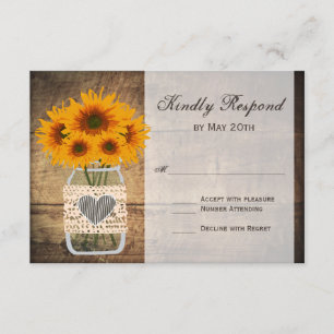 Placas RSVP Rustic Mason Jar Sunflower