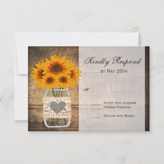Placas RSVP Rustic Mason Jar Sunflower (Frente)