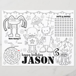 placemats de aniversário robôs, página de colorir