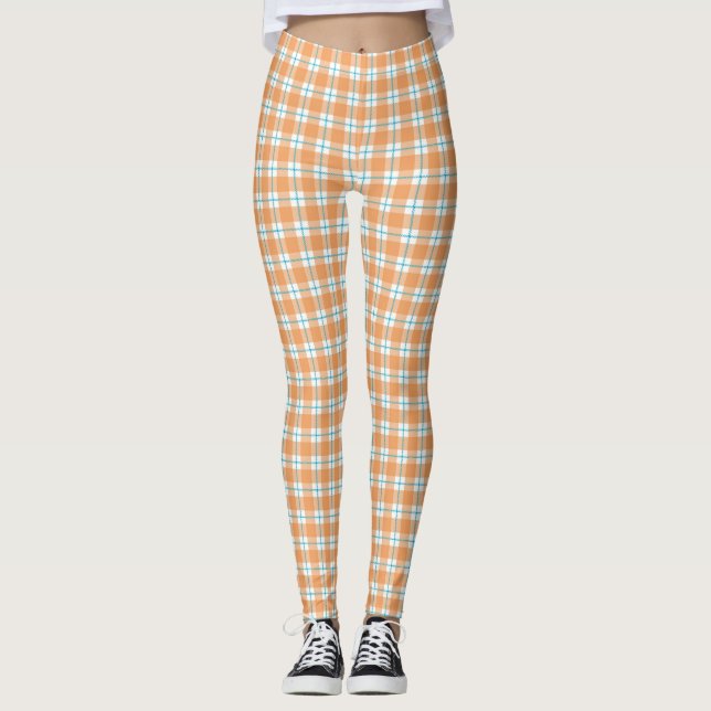 Plaid leggings with a vibrant orange, blue (Frente)