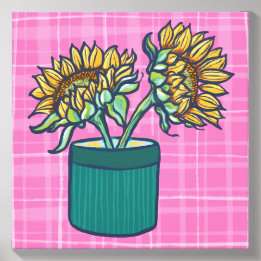 Plaid Rosa Rústico Girassol Amarelo em Vaso