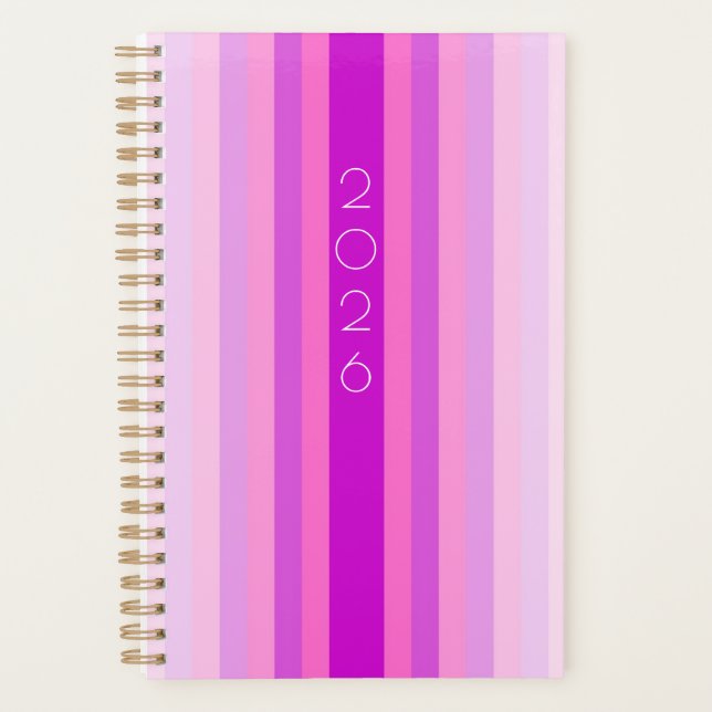 Planejador 2026 de Listras Rosa e Roxo (Frente)