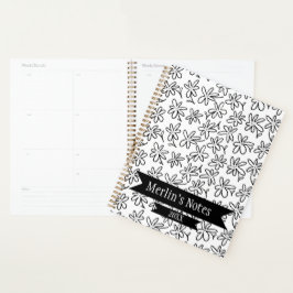 Planejador Anual Floral Sem Costura Preto e Branco