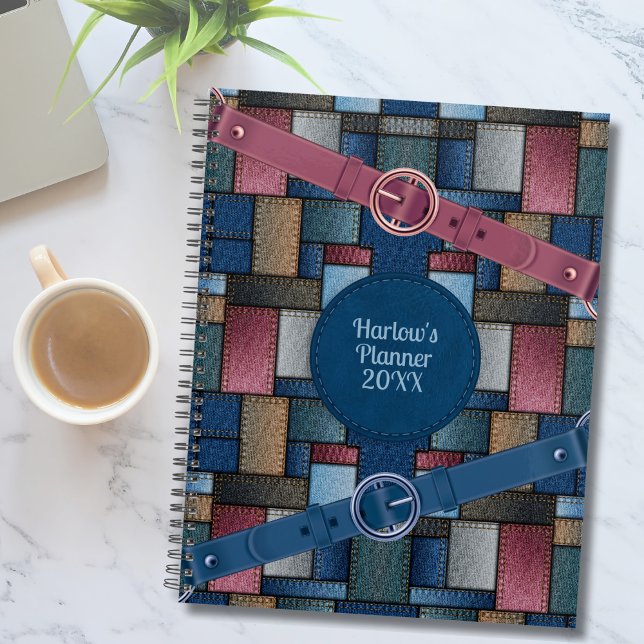 Planejador Azul de Patchwork Artesanal Fofo (Cute Artisan Patchwork Customizable Planner)