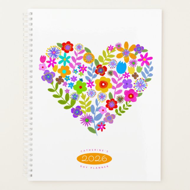 Planejador Boho Wildflower Heart 2026 (Frente)