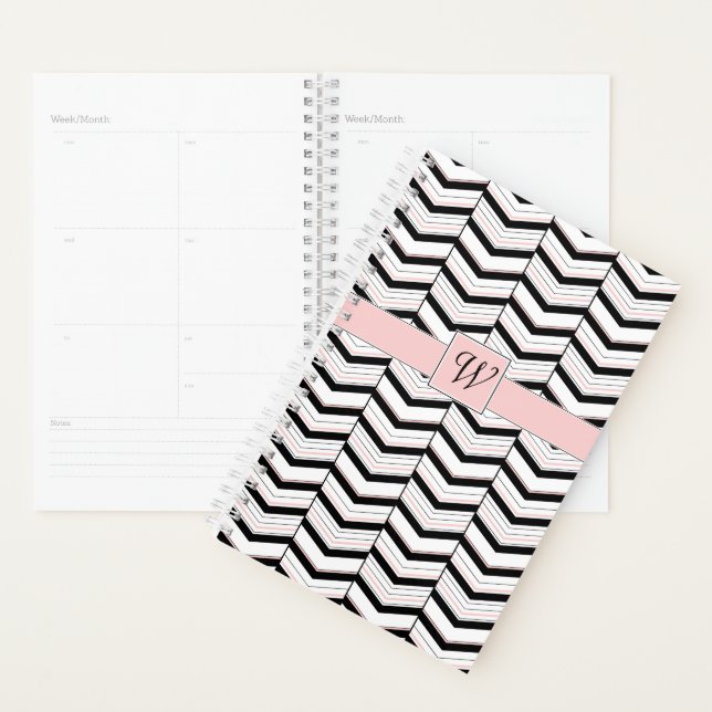 Planejador Chevron Preto Branco e Bege (Exibição)