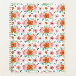 Planejador com padrão de buquê floral rosa e laran