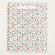 Planejador com padrão floral em rosa e laranja