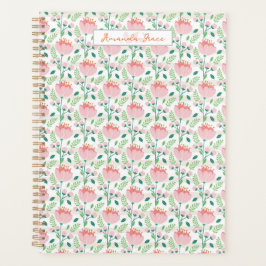 Planejador com padrão floral em rosa e laranja