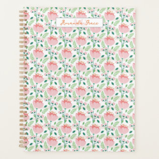 Planejador com padrão floral em rosa e laranja