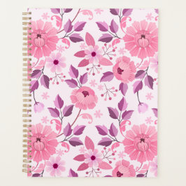 Planejador com Padrão Floral Rosa e Flores Elegant
