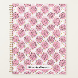 Planejador com rosas pintadas de rosa e brilho dou