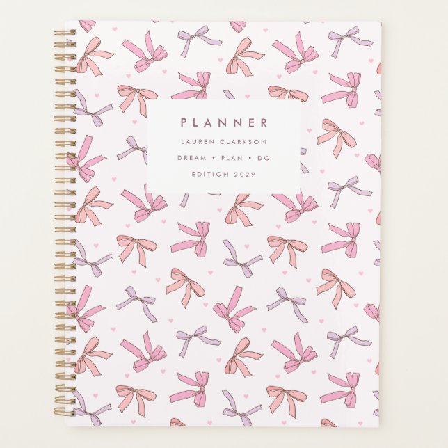 Planejador Coquette com Laço Rosa Pastel e Lilás (Frente)