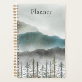 Planejador de capa macia com aquarela de montanha 
