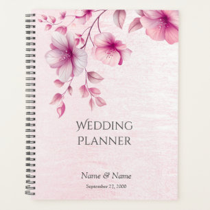Planejador de Casamento com Flores Rosa em Aquarel
