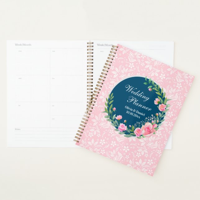 Planejador de Casamento Elegante Flores Rosa Bege (Exibição)