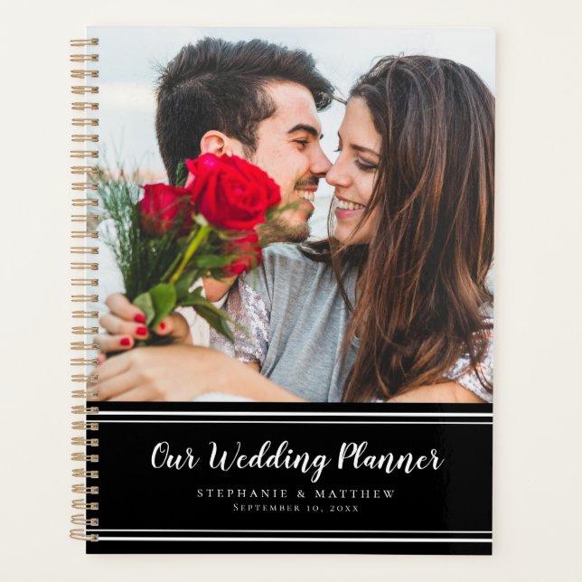 Planejador de Casamento Elegante Preto e Branco Mo (Frente)