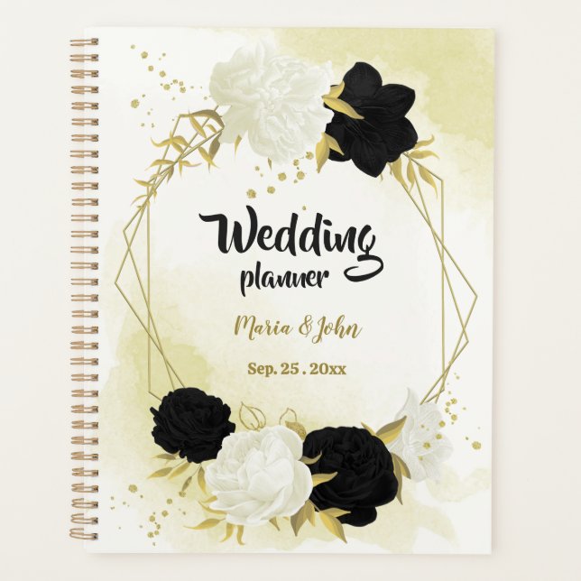 planejador de casamento flores preto e branco dour (Frente)