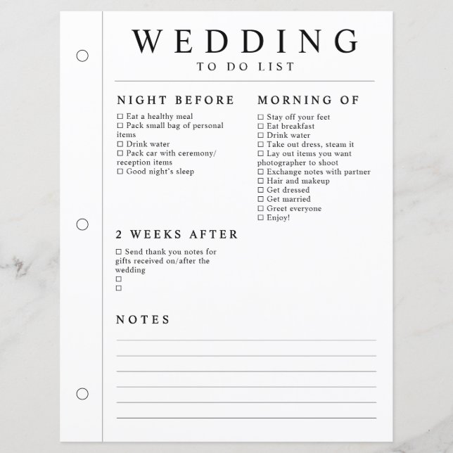 Planejador de Casamento Mínimo Página da Noite Ant (Frente)