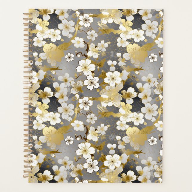 Planejador de Chiyogami de Flor Branco (Frente)
