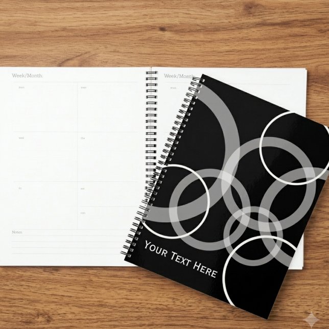 Planejador de Círculo Preto e Branco Geométrico Mo (Stay organized with this modern geometric planner, perfect for busy professionals and students.)