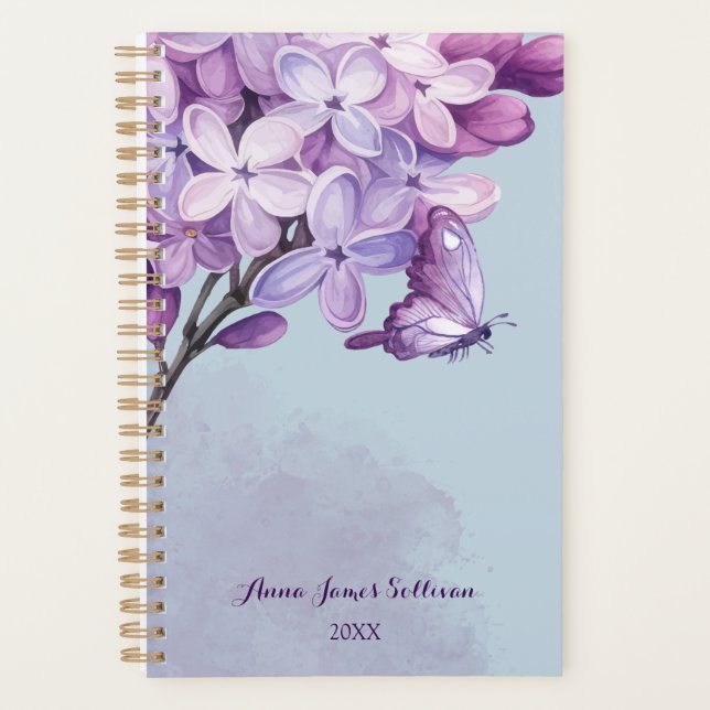 Planejador de Compromissos Aquarela Roxa Elegante (Frente)