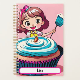 Planejador de Cupcake Rosa Com Caráter Personalizá